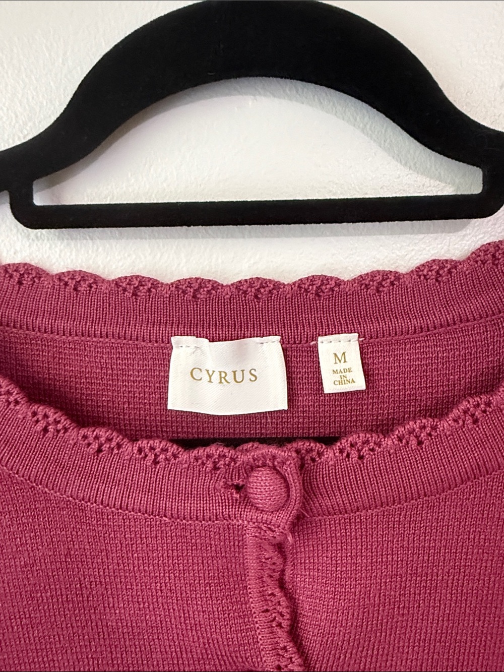 Cyrus Raspberry Scalloped-Edge Button Cardigan - Picture 2 of 4